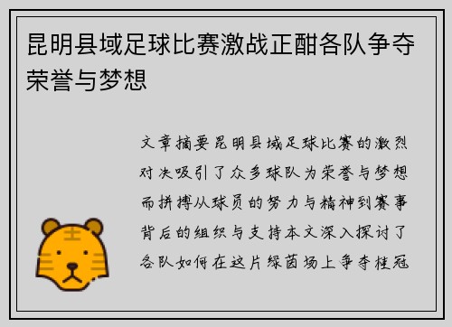 昆明县域足球比赛激战正酣各队争夺荣誉与梦想