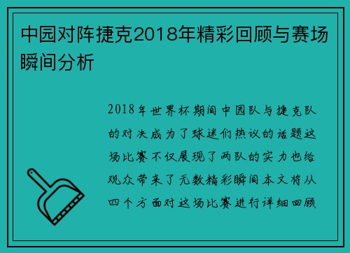 中园对阵捷克2018年精彩回顾与赛场瞬间分析