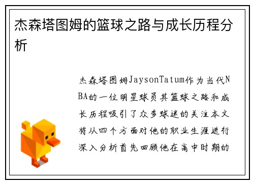 杰森塔图姆的篮球之路与成长历程分析